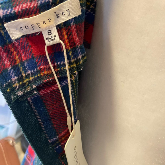 Copper Key Green and Red Plaid Square Neck Print Split Hem Dress - Picture 7 of 10